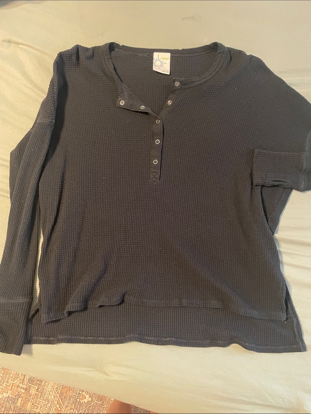 OFFLINE by Aerie Black Waffle Henley Top